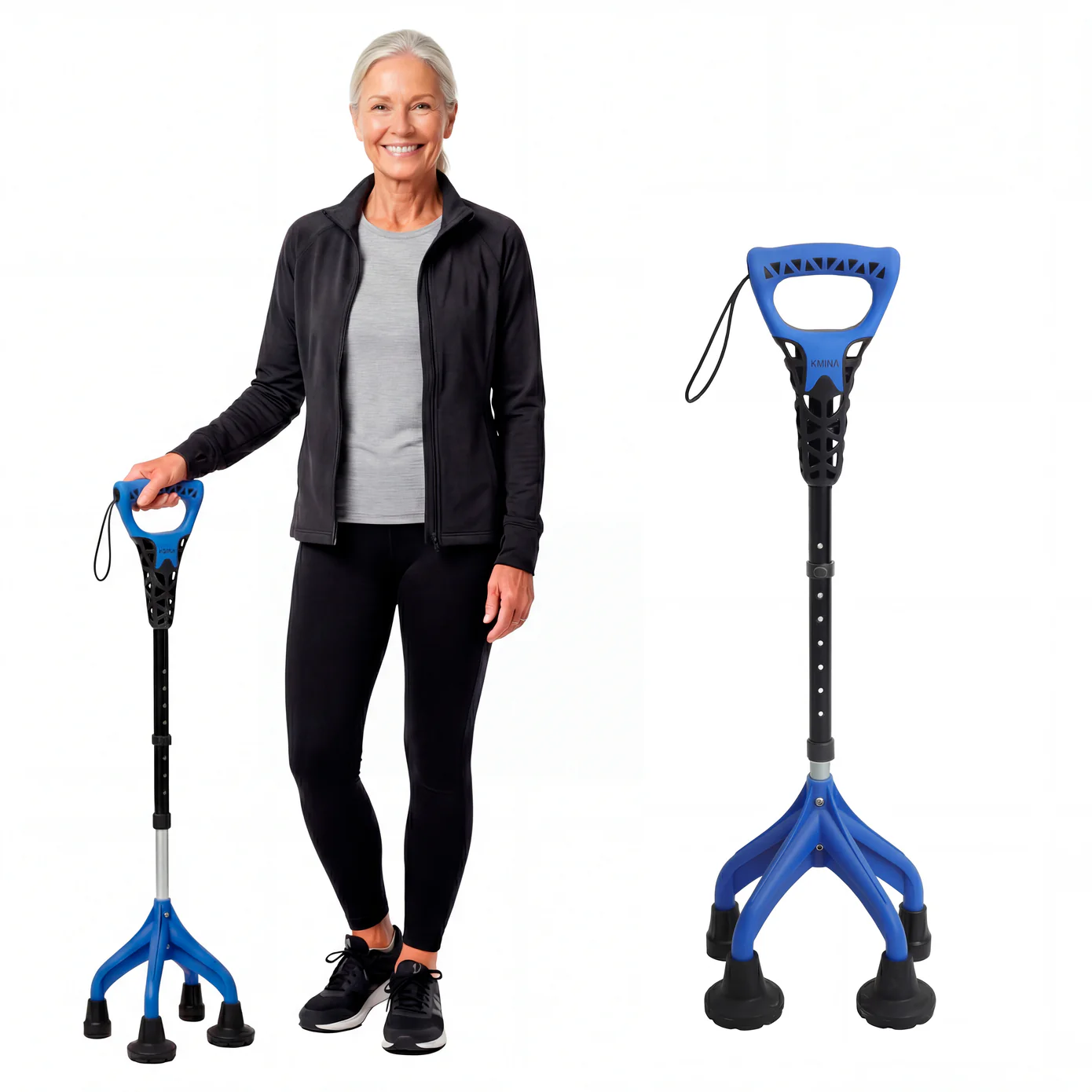 Bastón 4 Patas Ergonómico y Ajustable, Bastón 4 Apoyos, Fabricado en España | KMINA | K10070